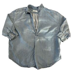 Zara Woman Premium Denim Collection V-Neck Half Sleeve Denim Shirt Size XS